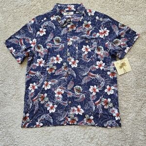 Joe Marlin comfort fit hawaiian shirt blue floral mens L